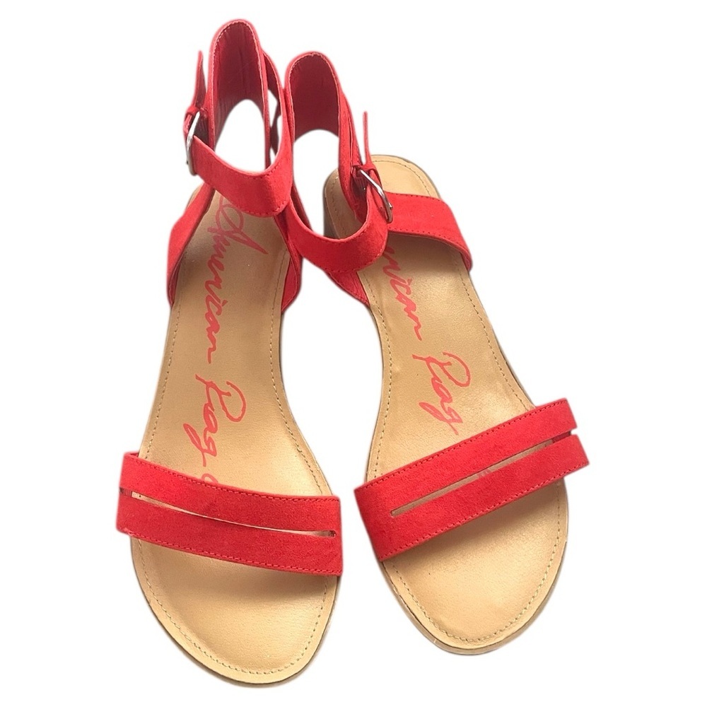 American Rag Cie Red Flat Summer Sandals with Ankle Strap - Picture 2 of 3